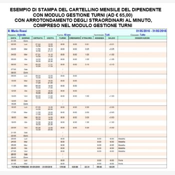 MODULO GESTIONE TURNI PER MARCATEMPO DI RILEVAZIONE PRESENZE MOD. SAODY-RFID/P, SAODY-FING/P E SVARFACE